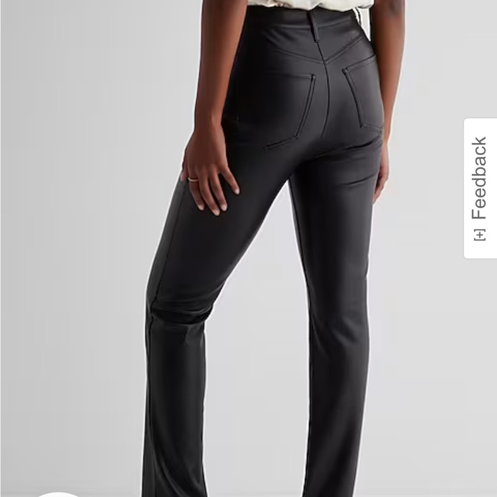 High waisted black leather straight leg pant